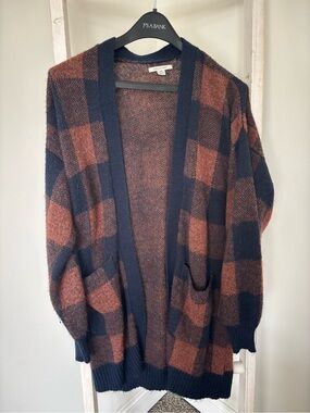American Eagle Outfitters Navy & Rust Knit Open-Front Sweater